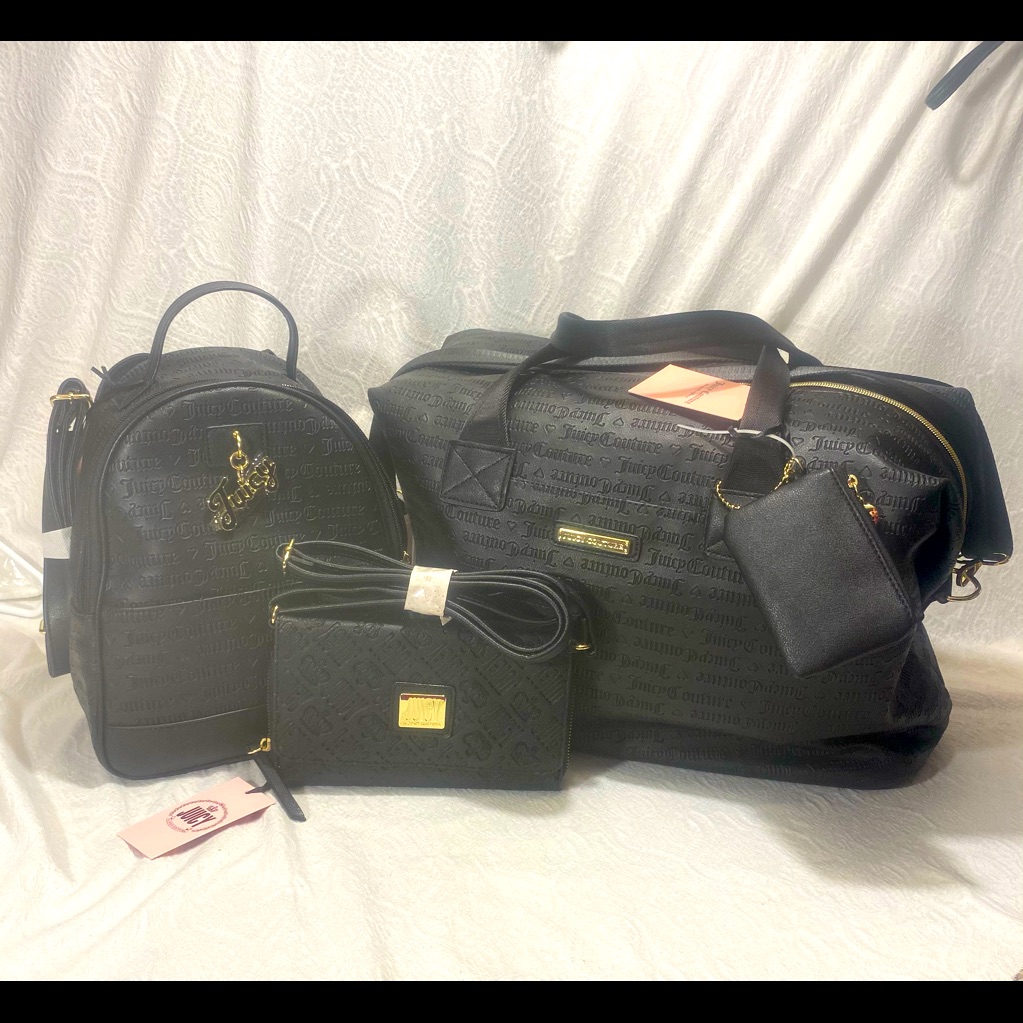 Juicy Couture Weekender Duffel Bag Purse Wallet On String Backpack Deboss 4pcnwt